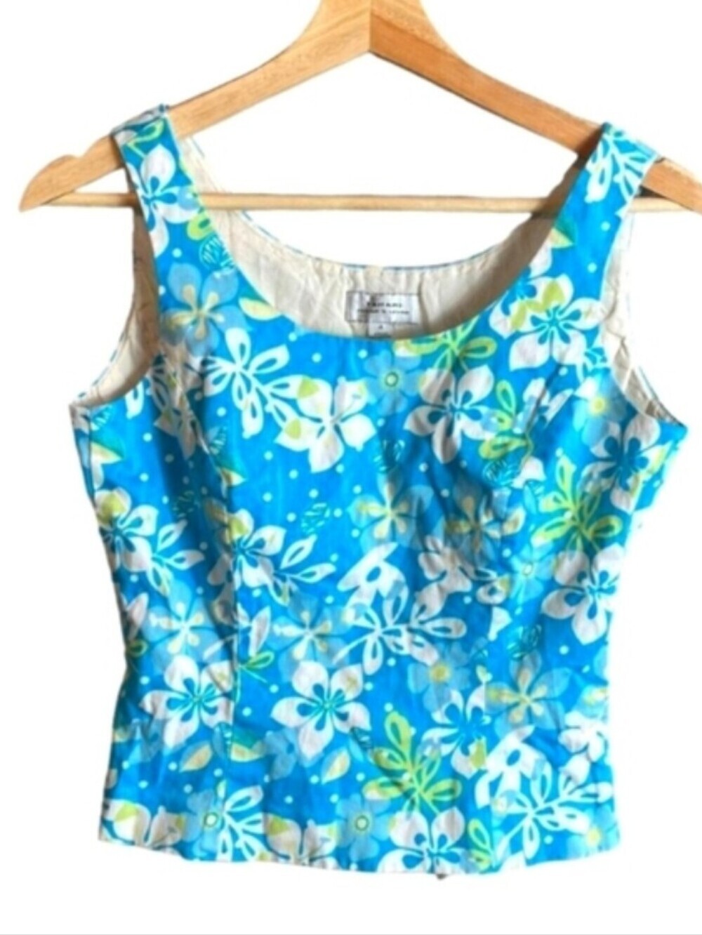 TAHARI HAWAIIAN PRINT BLUE FLORAL CROP TANK TOP SIZE 10 PETITE